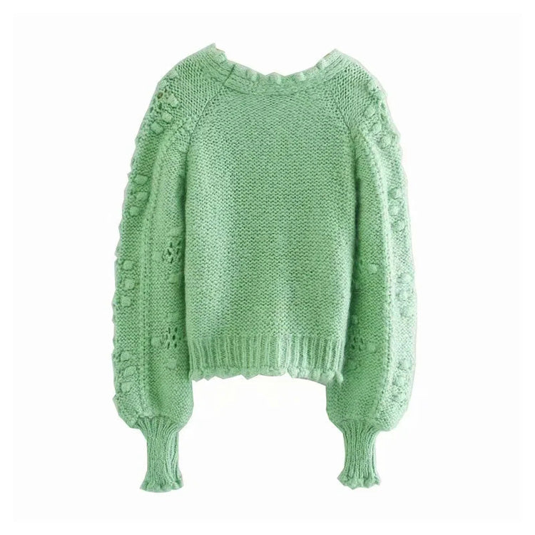 New spherical hollow out artificial jewelry button knitted cardigan  7253