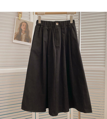 Hong Kong style high waist medium length A-shaped umbrella skirt  5830