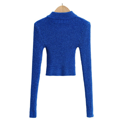 Solid color half high neck zipper design sweater  7175