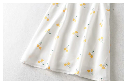Sweet yellow cherry suspender skirt  7046