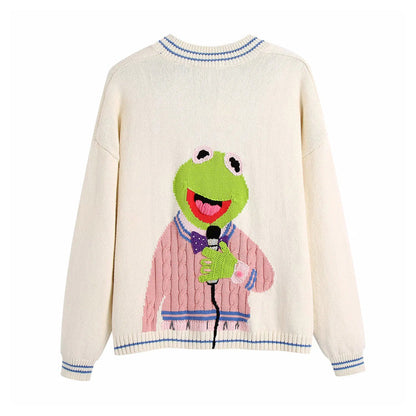V-neck loose embroidered sweater cardigan jacket  7262