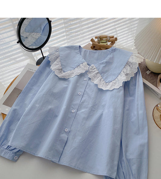 New Korean slim lace doll neck top  6406