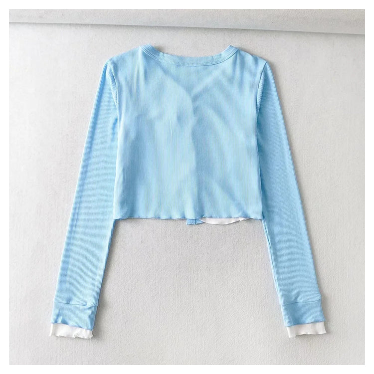 V-neck stretch slim short knit cardigan  7387