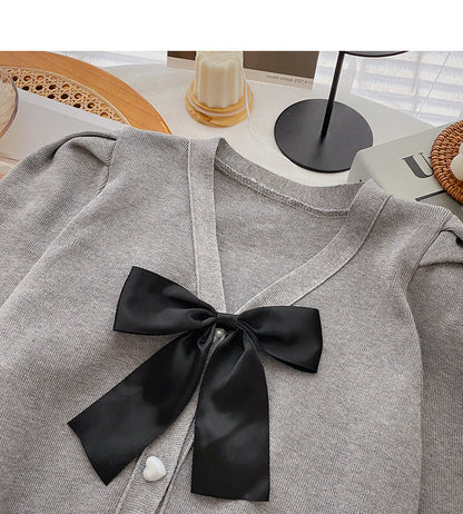 French Lantern Sleeve Sweater bow top  6474