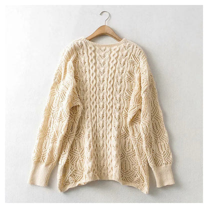 Loose cut-out woven lazy knit top  7370