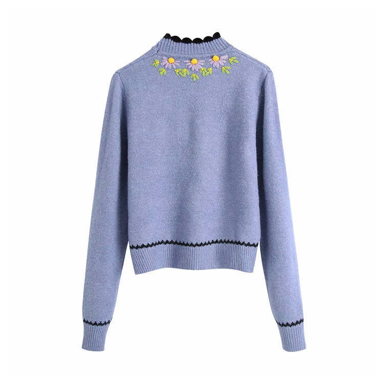 New floral sweet stitching embroidered knit top  7221