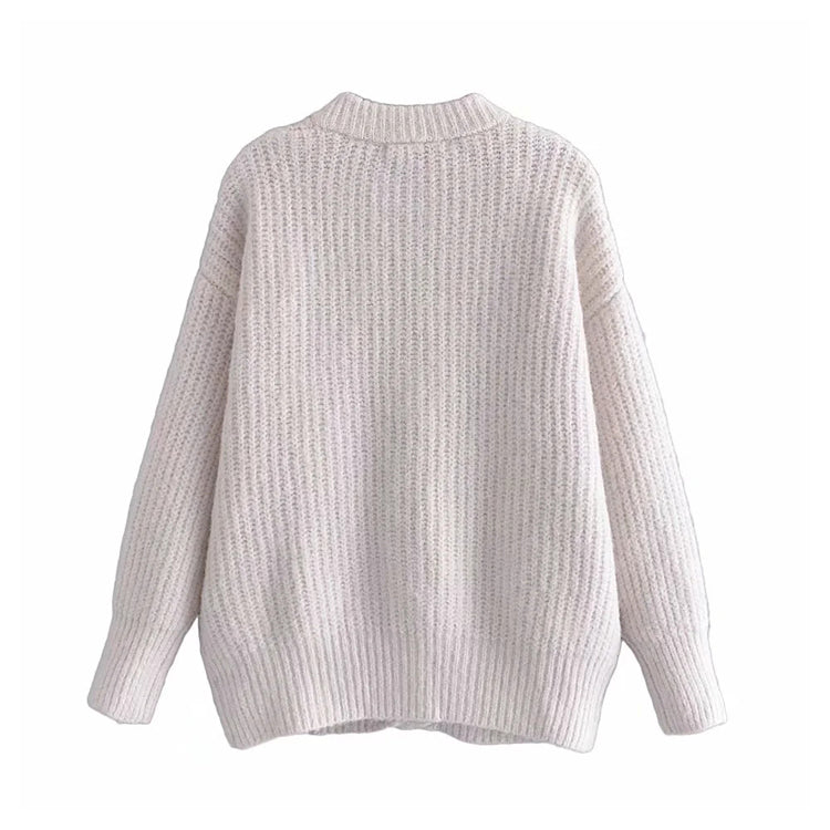 Loose medium length knitted cardigan coat  7288