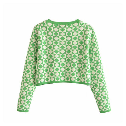 Sweet slim diamond jacquard knit cardigan coat  7261
