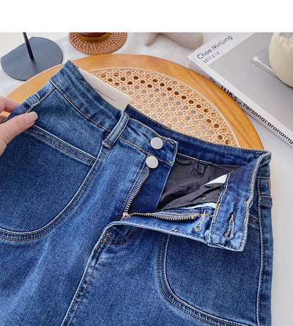 Design sense small pocket high waist A-line casual skirt  5594