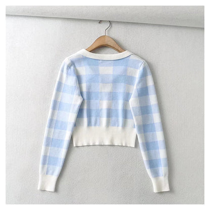 Vintage chessboard Plaid Polo neck T-shirt  7394