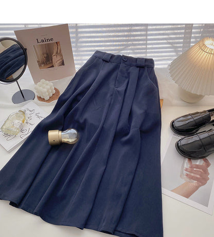 Fashion simple temperament solid color thin ins medium and long skirt  5732