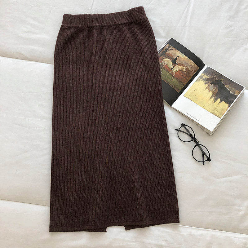 New Vintage simple elastic waist knitted skirt  5677