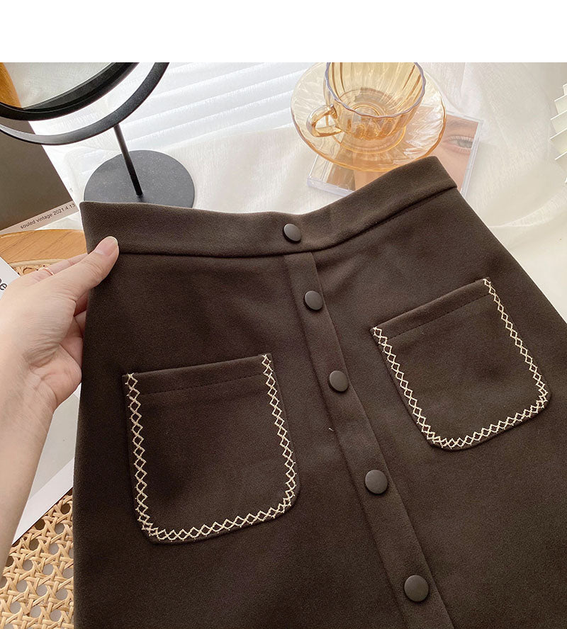 New Korean fashion retro small pocket skirt trend  5554