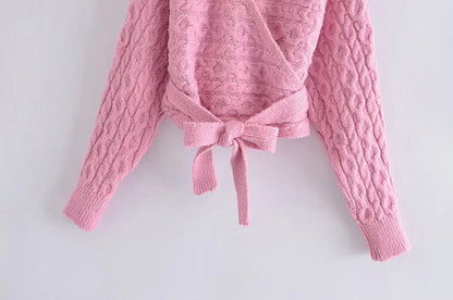 Fashion V-neck eight strand knitted sweater bandage knitted coat  7178