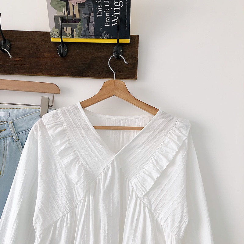 Ruffle stitched V-neck flare sleeve baby shirt  6232