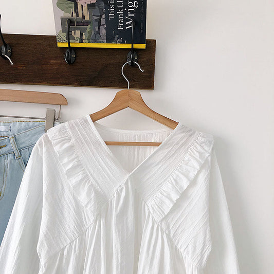 Ruffle stitched V-neck flare sleeve baby shirt  6232