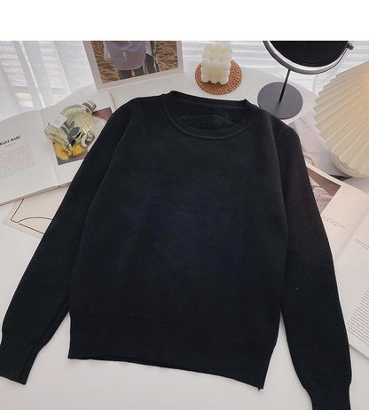 Korean version simple outer wearing thin warm solid color long sleeved top  5961