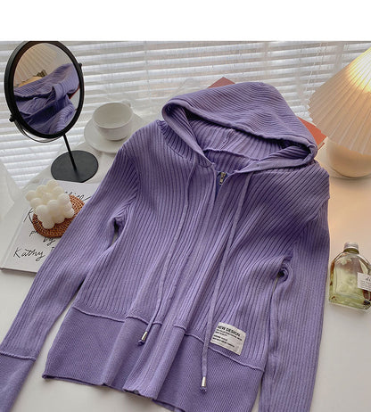 Long sleeved hooded sweater coat with design top  6531