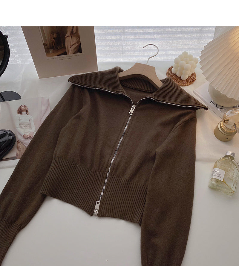 Korean fashion short Lantern Sleeve zipper top  6568