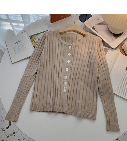 Single breasted thread solid color long sleeve sweater  6555