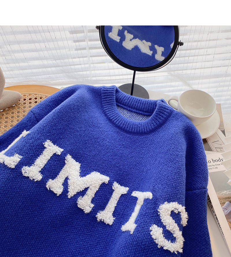 Flocked letter contrast design sweater  6080