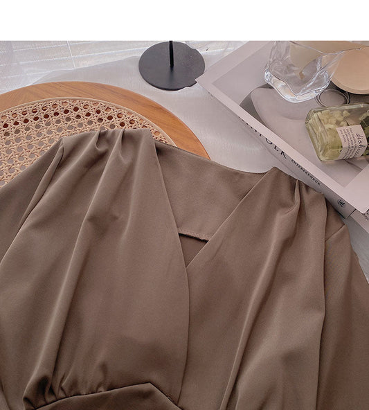 Bandage short design French V-neck blouse  6279
