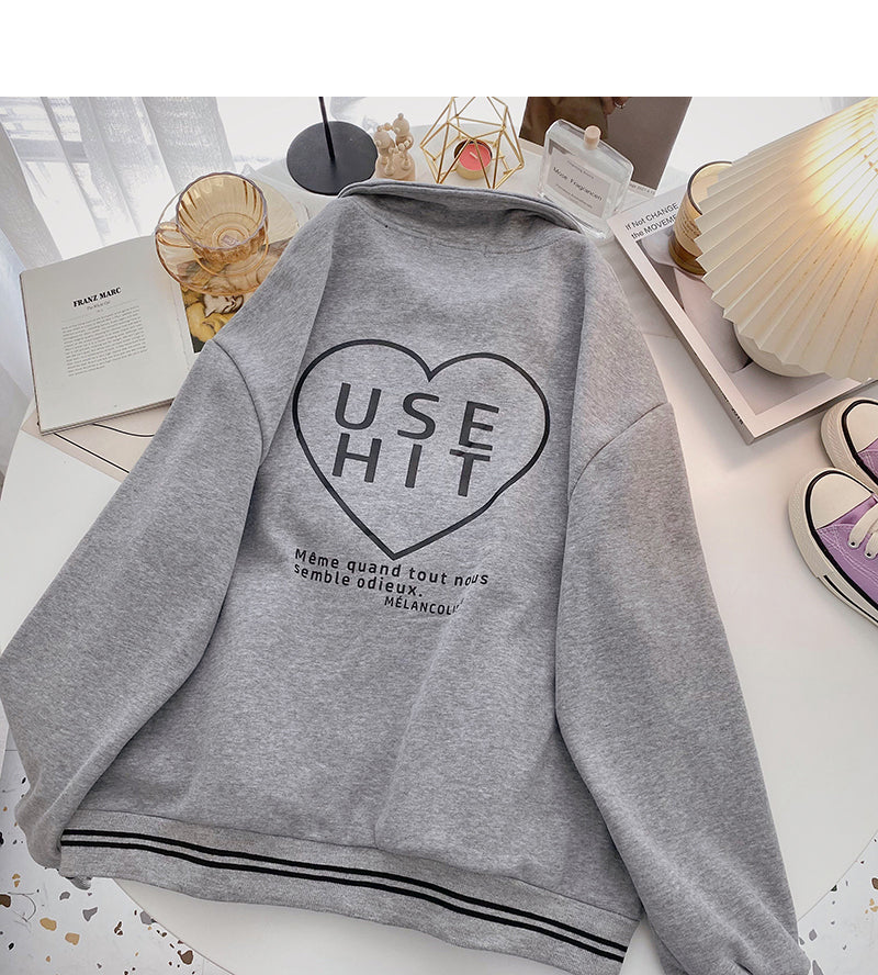 Korean languid leisure personalized contrast color long sleeved top  6227