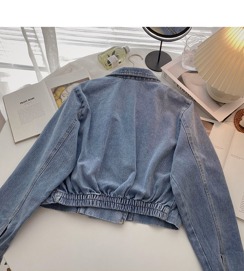 Denim jacket casual zipper design long sleeve top  6216