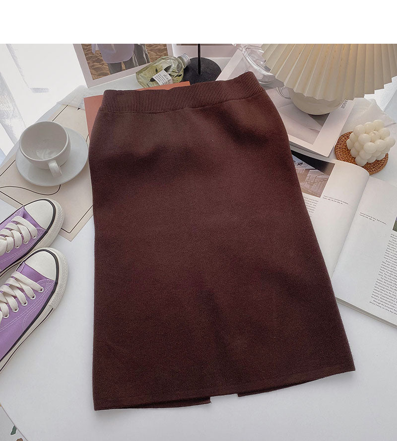 Fashion temperament solid color high waist split A-line skirt  5759