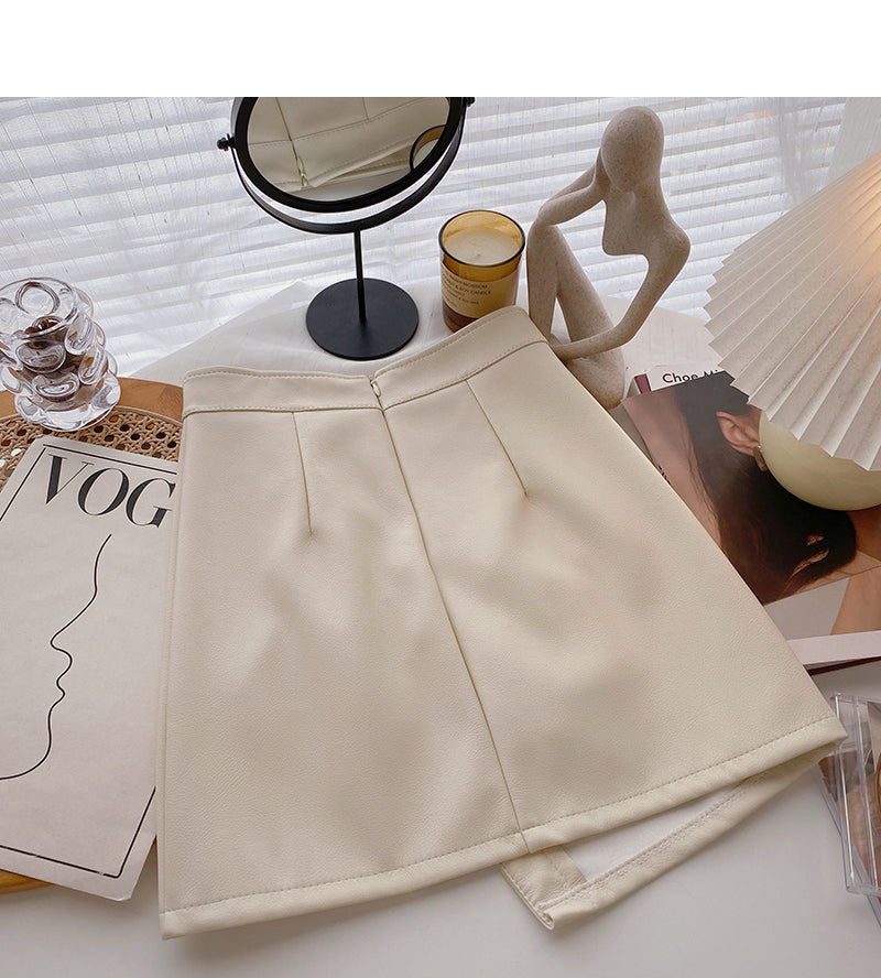 Fashionable temperament irregular single breasted high waist PU leather skirt  5593