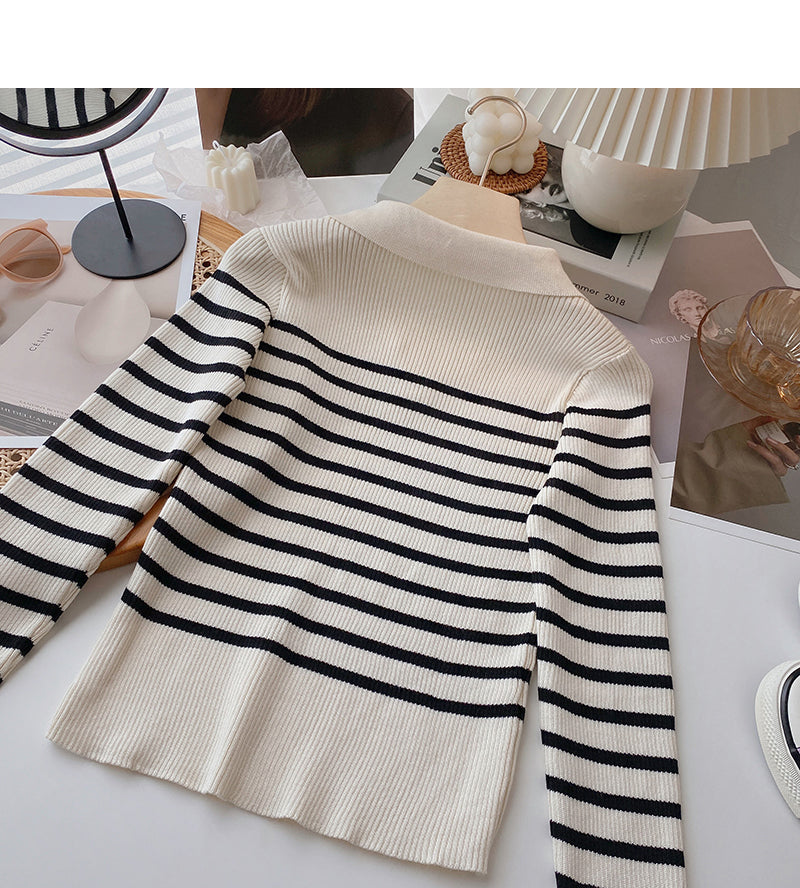 Niche design Lapel contrast stripe slim top  6618