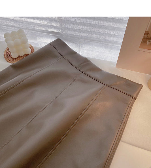 Temperament simple solid color A-shaped slim skirt  5730