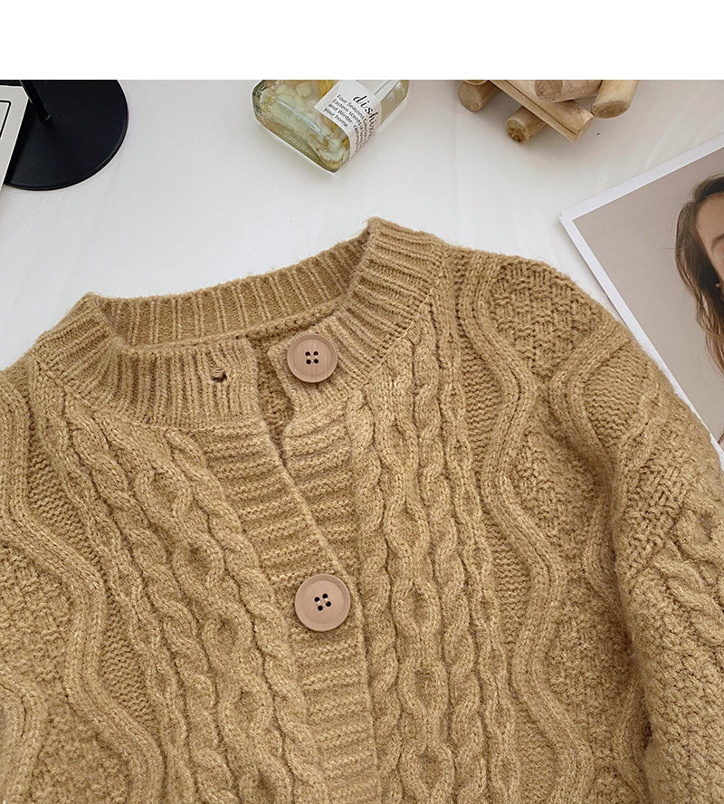 Single breasted round neck retro twist sweater female  6037