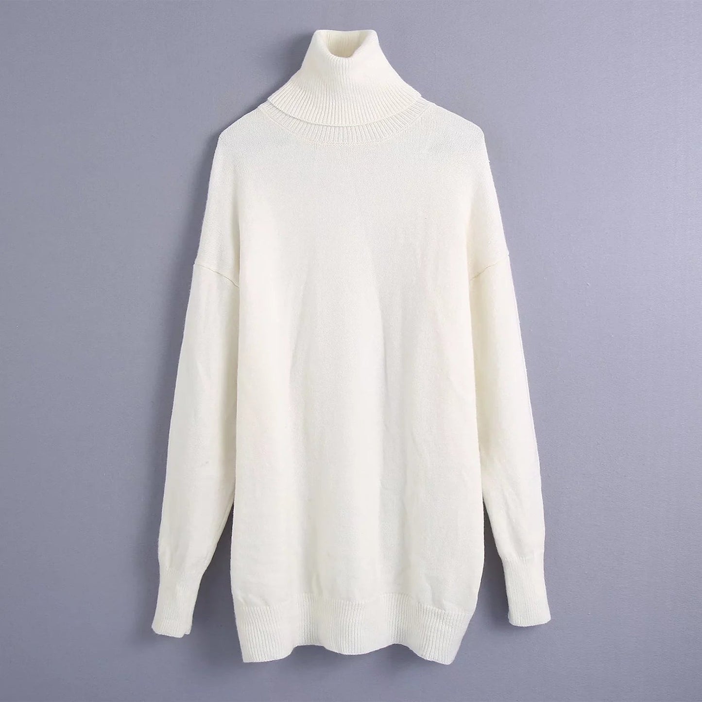 New solid color versatile loose stand collar sweater  7390