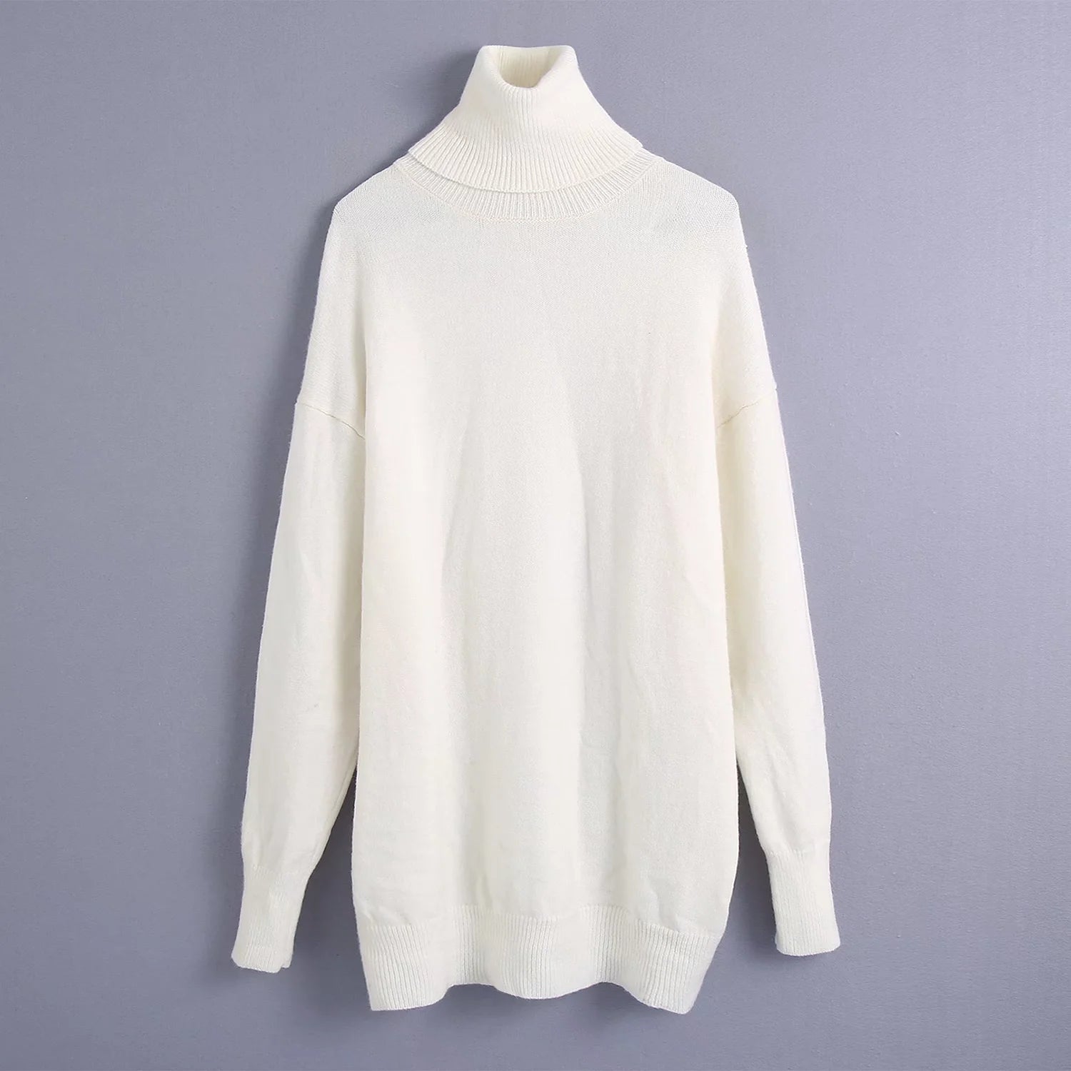 New solid color versatile loose stand collar sweater  7390