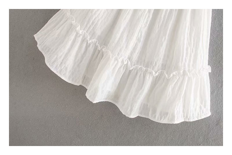Seersucker lace versatile slim sleeveless stitched backless suspender skirt  7023
