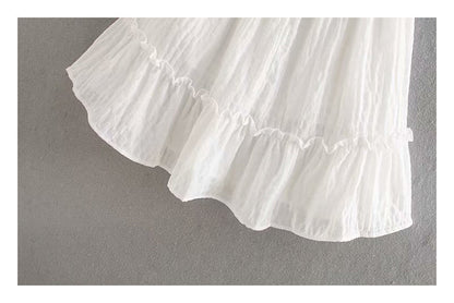 Seersucker lace versatile slim sleeveless stitched backless suspender skirt  7023