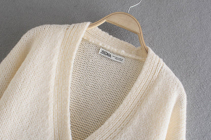 French sweet V-Neck long sleeve flower jacquard sweater knitted coat  7201