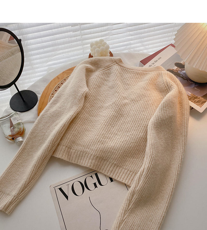 New Korean long sleeve short slim top  5981