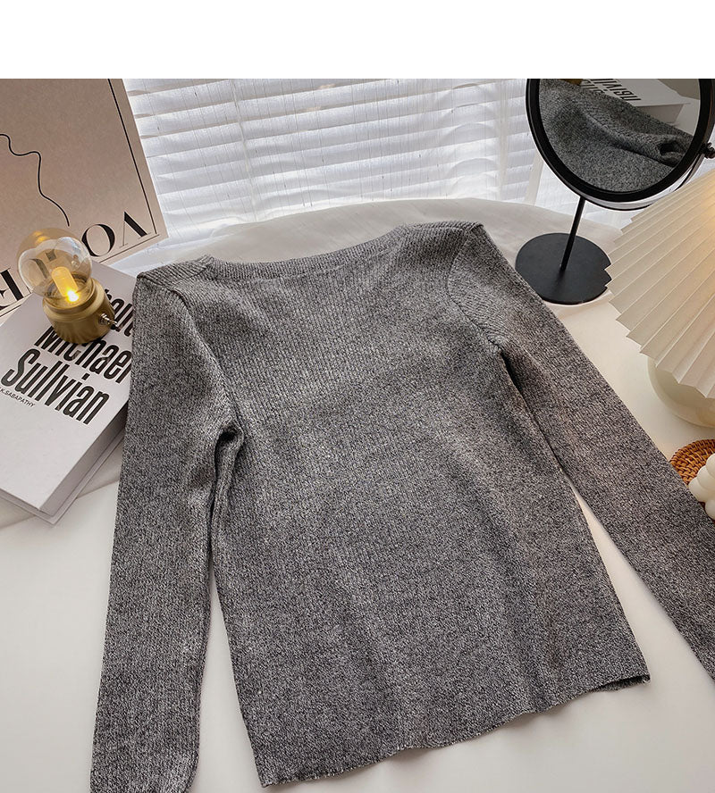 Long sleeved sweater solid V-neck top  6535