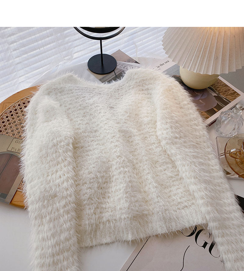 Imitation mink wool solid color sweater knitted cardigan fashion  6135