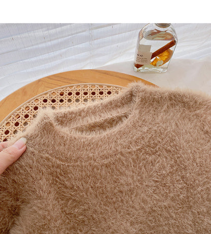 Korean simple casual solid color loose long sleeve top  5951