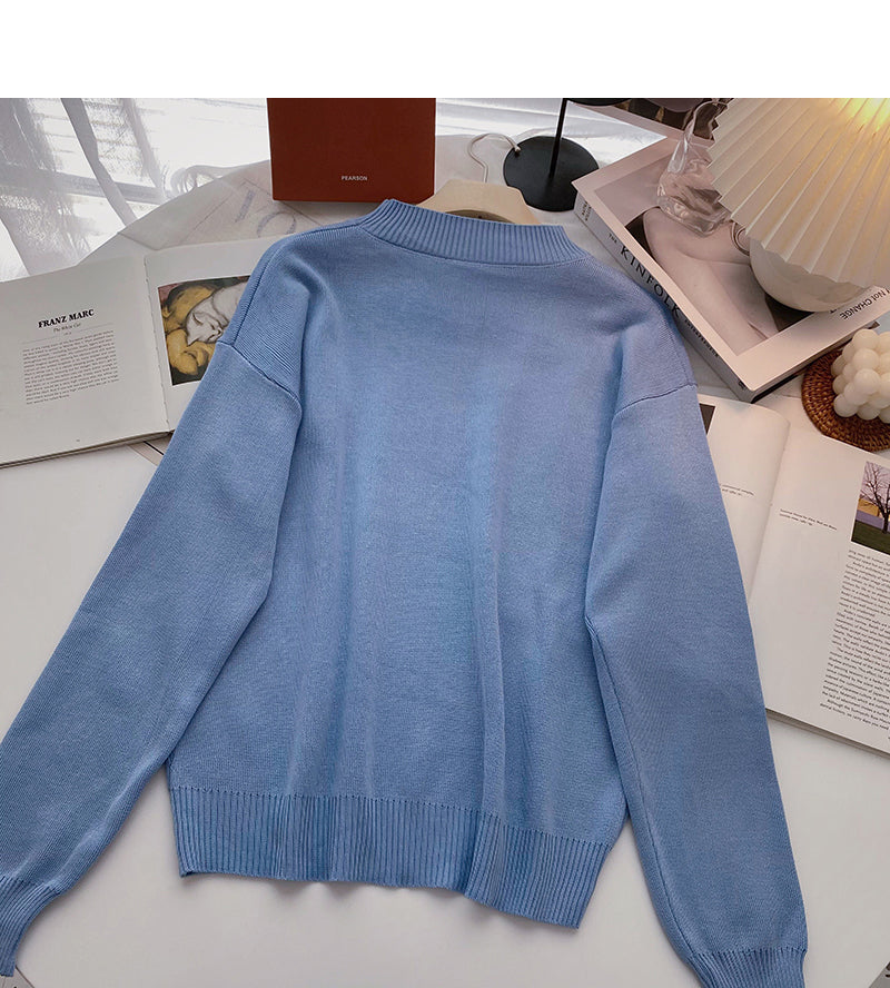 Long sleeved Pullover Sweater aging contrast color big eye top  6564