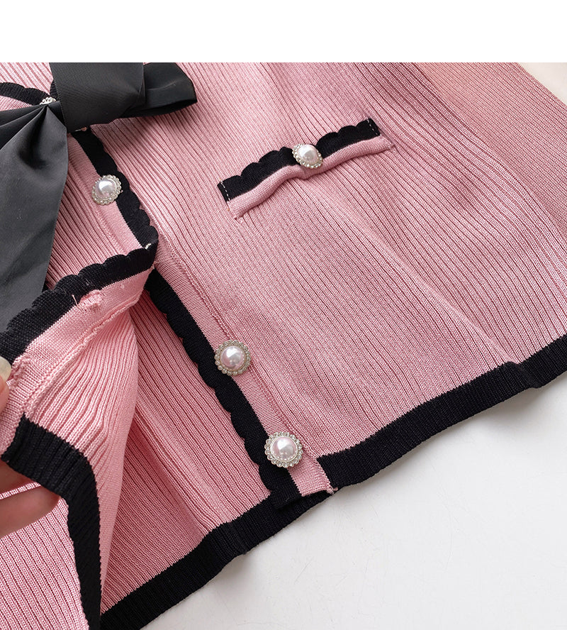 Xiaoxiangfeng V-neck color matching bow knit  6632