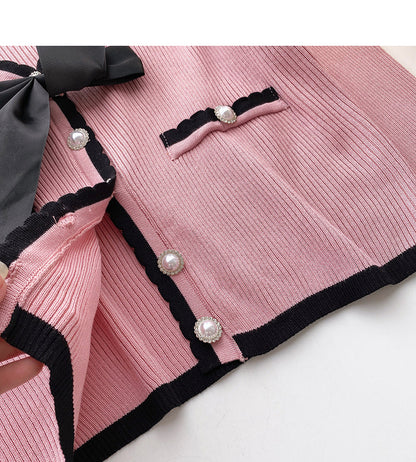 Xiaoxiangfeng V-neck color matching bow knit  6632