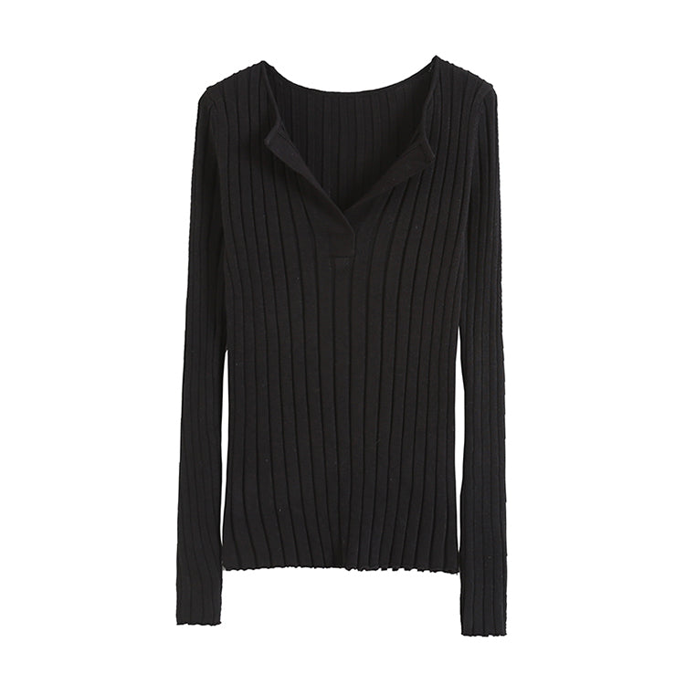 Retro spice girl small V-neck slim pit strip sweater  7204