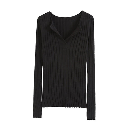 Retro spice girl small V-neck slim pit strip sweater  7204