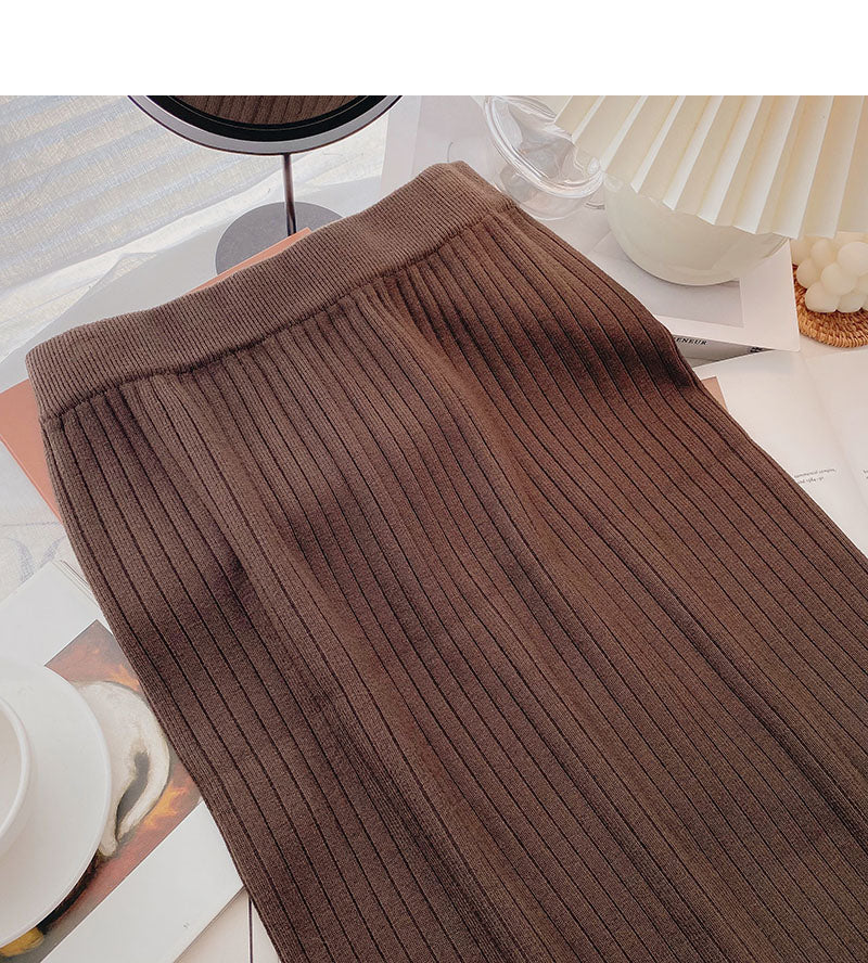 Retro and versatile back split high waist A-shaped thread skirt  5765
