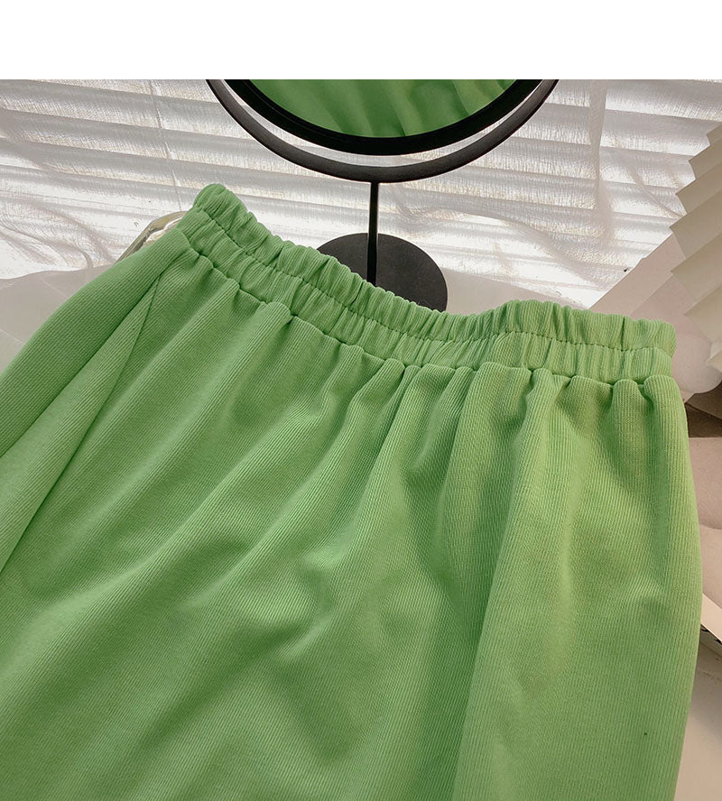 Korean high waist side split design pure color A-line skirt  5721