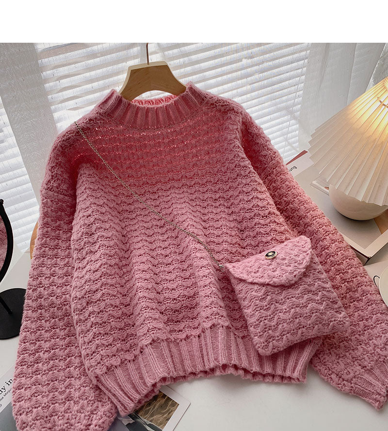Korean version lazy wind sweet solid color loose Pullover Sweater  5943